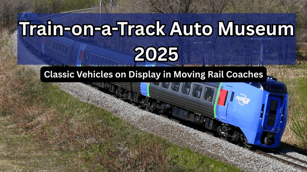 Train-on-a-Track Auto Museum 2025 – Classic Vehicles on Display in Moving Rail Coaches